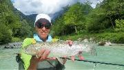 Chiris and Co, Rainbow trout July, Soca r., Slovenia fly fishing